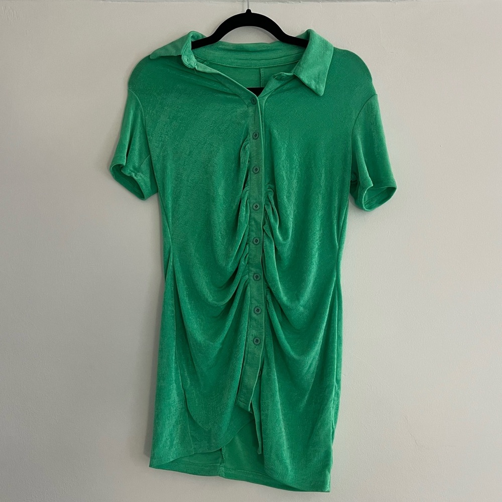 Green Button Up Short Sleeve Mini Dress Size M